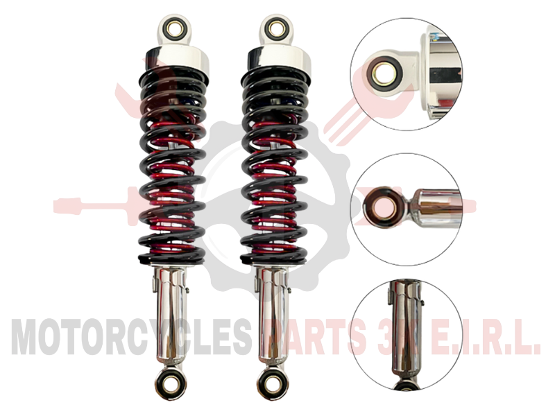 AMORTIGUADOR NEG/ROJO DOBLE RESORTE STD (333MM,12/12MM,10V,8MM)(C/REGULADOR)