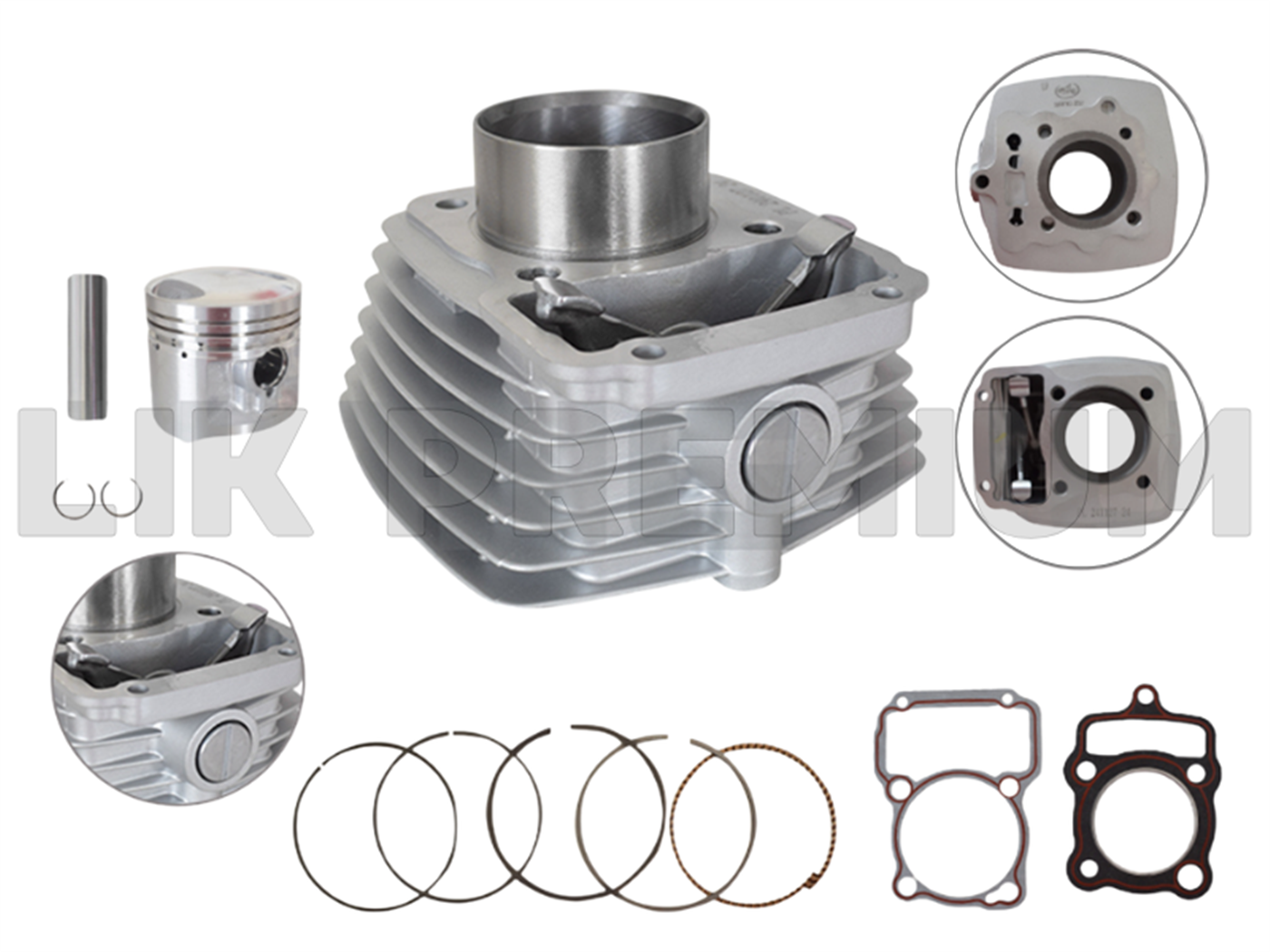 CILINDRO COMPLETO 125CC (124CC,56.5MM,15MM)(AIRE)(ANILLO DY)GRIS PREMIUM