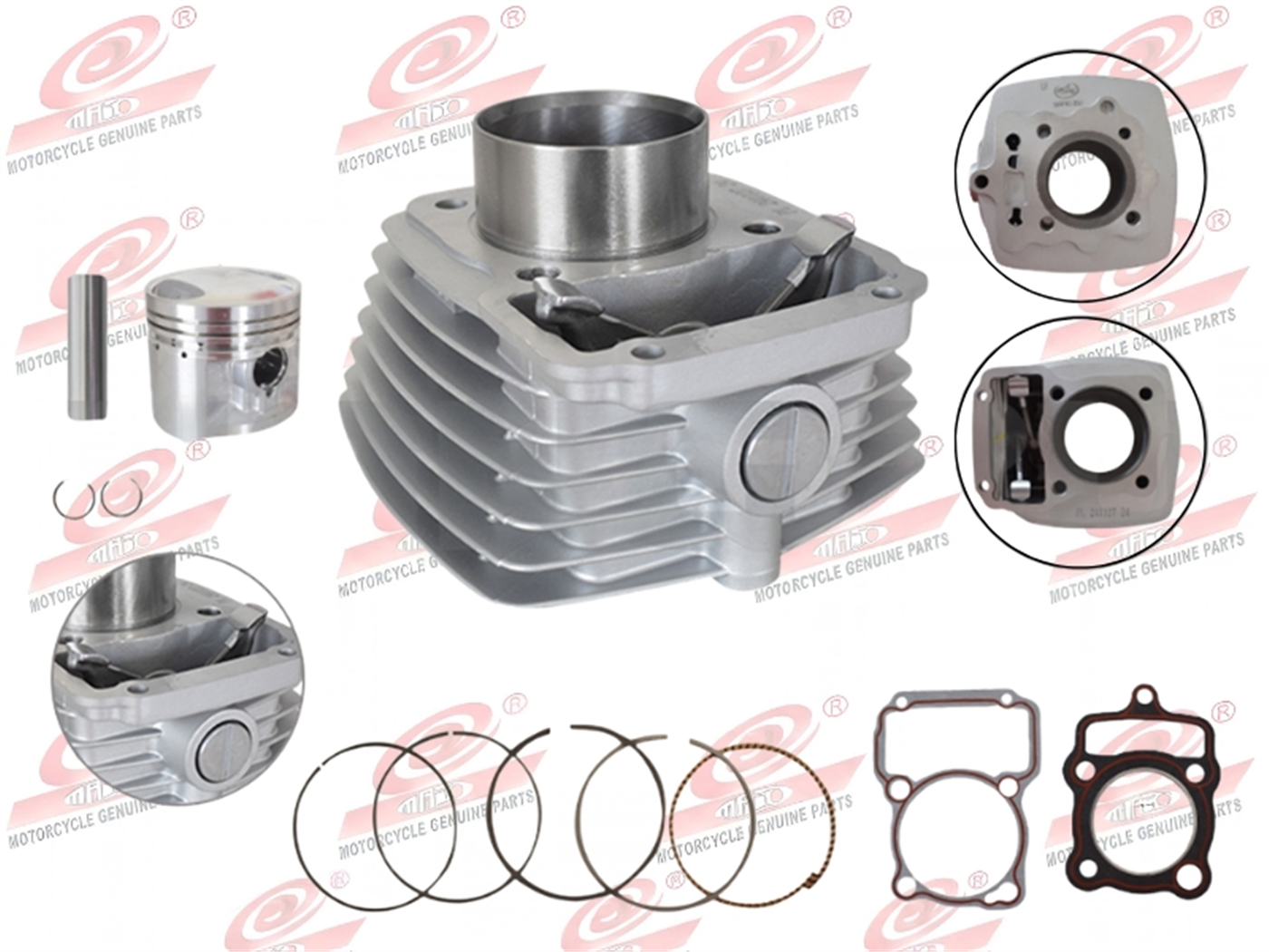 CILINDRO COMPLETO 125CC (124CC,56.5MM,15MM)(AIRE)(ANILLO DY)GRIS PREMIUM