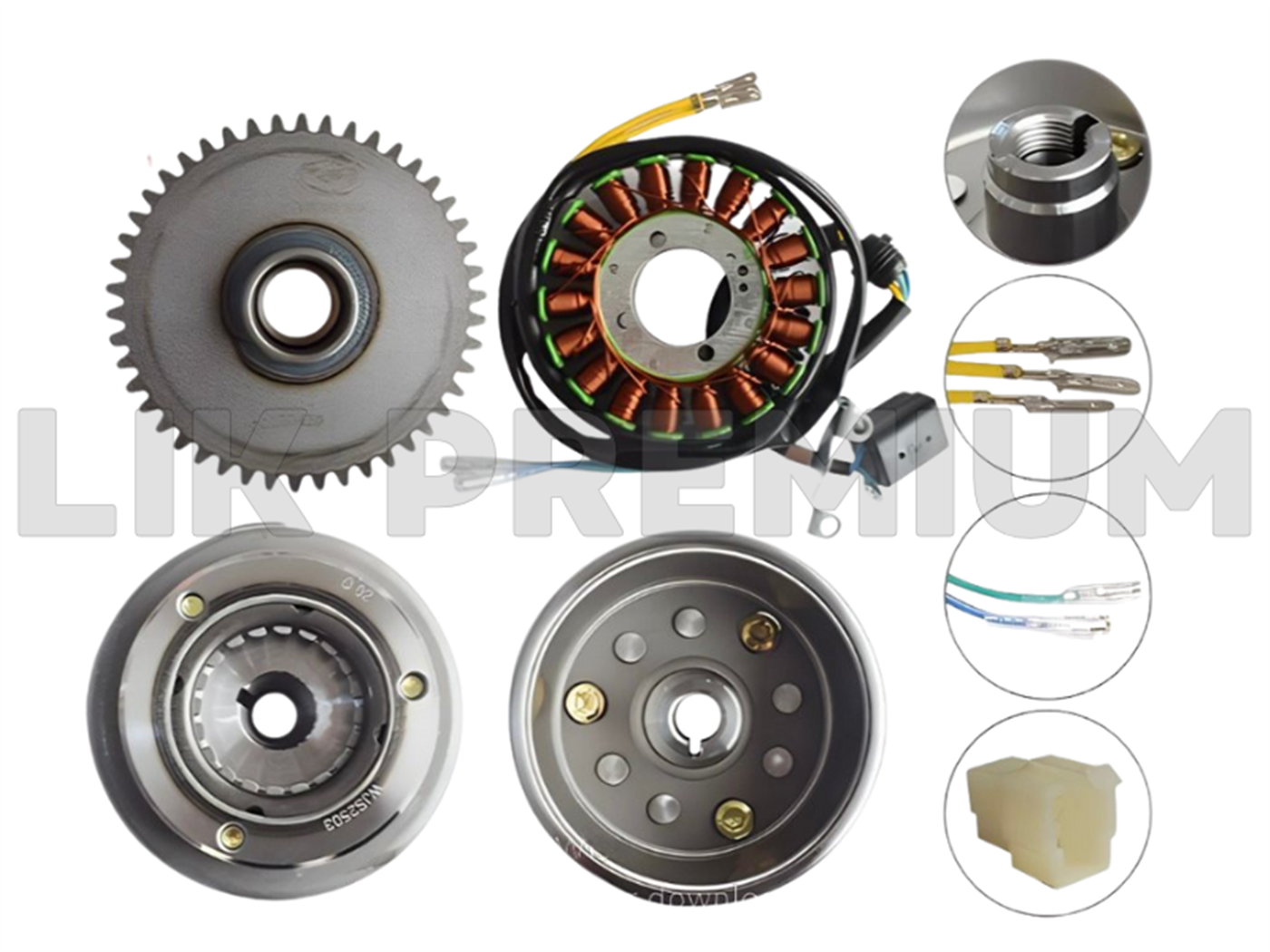 VOLANTE COMP. C/BENDIX C/PIÑON GRUESO Y ALTERNADOR 18 POLOS (111MM.95MM,62MM)(20PIN,88MM)(22MM,42MM,118.5MM,46T)