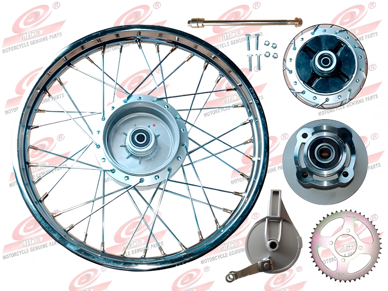 ARO 1.85*18 POST. ARMADO PLATA RAYO (F/TOPE)(4H)(1CATALINA 46T)(C/EJE 15X275MM)+JEBE PORTA CATALINA CROMADO