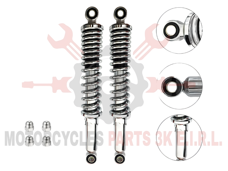 AMORTIGUADOR POST. (350MM/12MM,15V,7.5MM)(4 TUERCAS)CROMADO