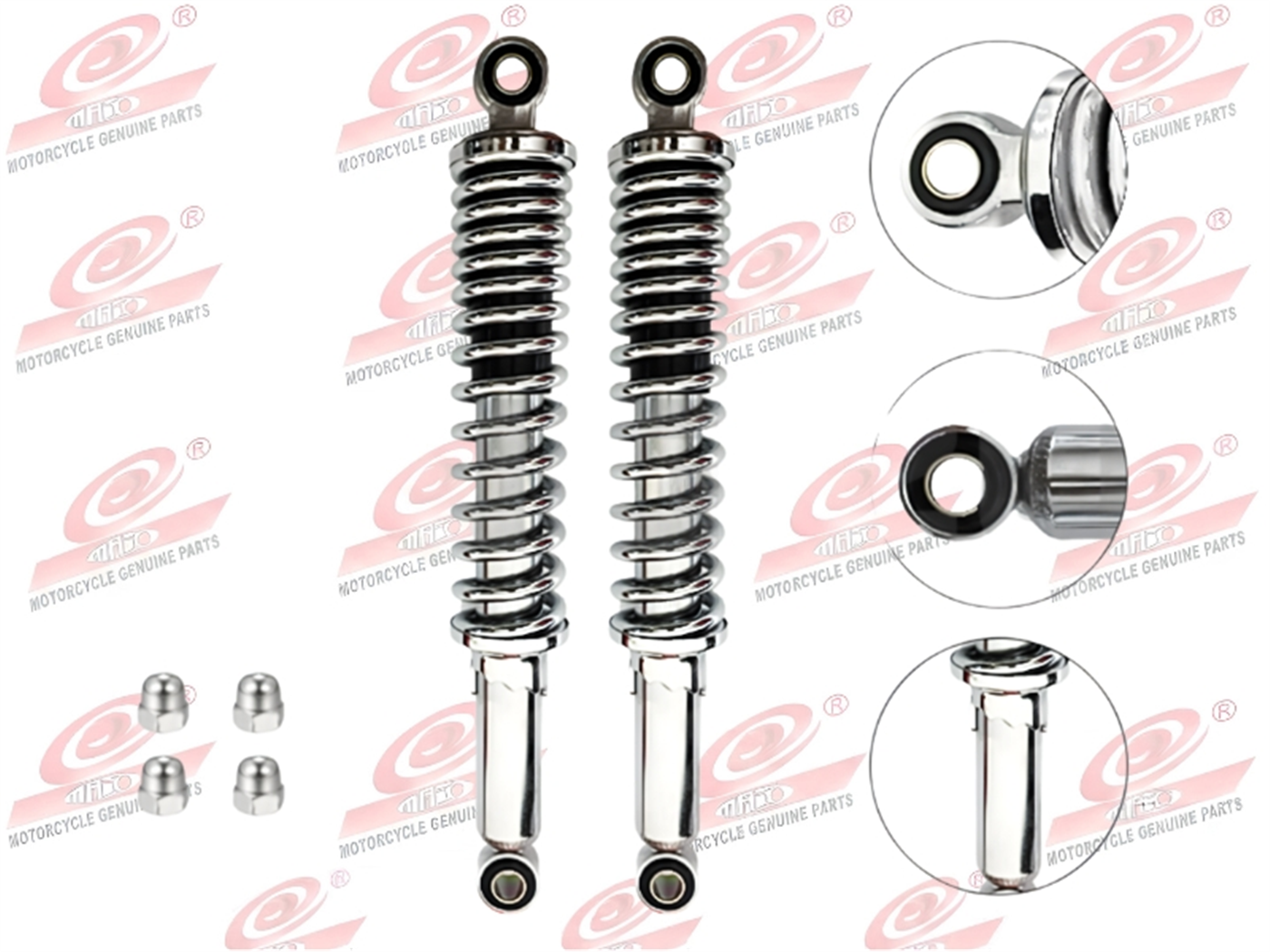 AMORTIGUADOR POST. (350MM/12MM,15V,7.5MM)(4 TUERCAS)CROMADO
