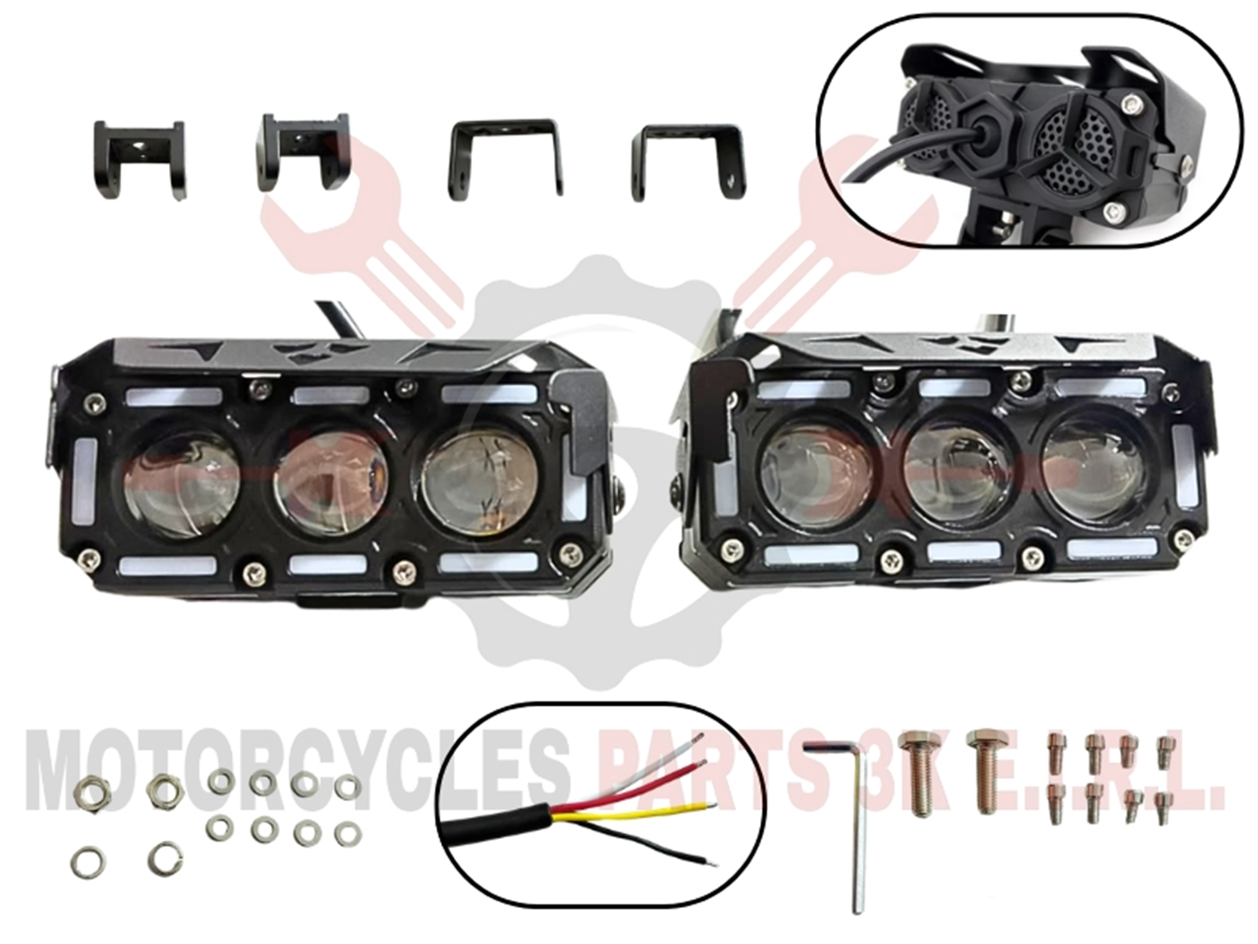 EXPLORADORA C/VENTILADOR DUAL 3X3 BLANCO/AMBAR Y ARO NEON (3LUPAS) (LU-S22-3X3)