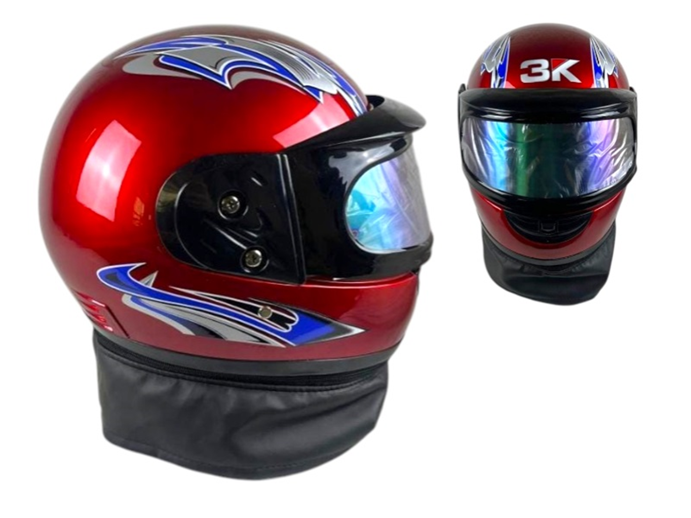CASCO INTEGRAL DOBLE MICA ROJO C/DISEÑO C/CHALINA