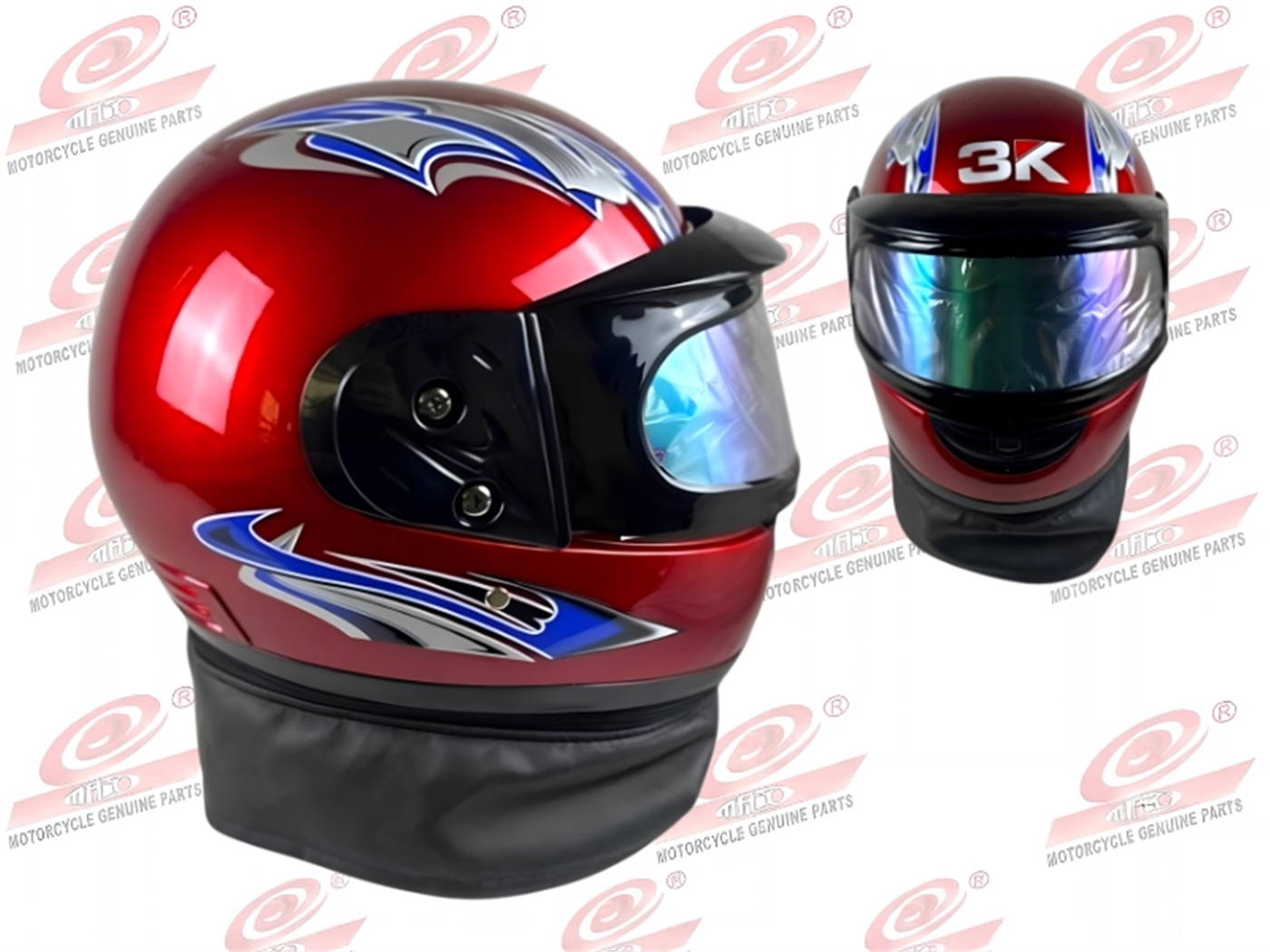 CASCO INTEGRAL DOBLE MICA ROJO C/DISEÑO C/CHALINA