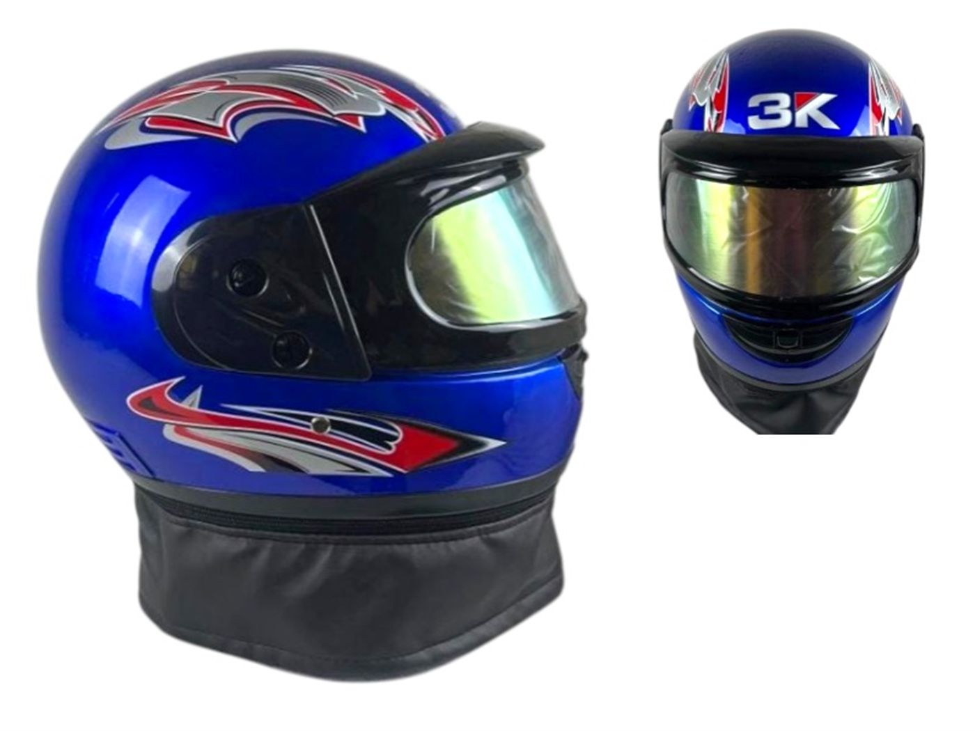 CASCO INTEGRAL DOBLE MICA AZUL C/DISEÑO C/CHALINA