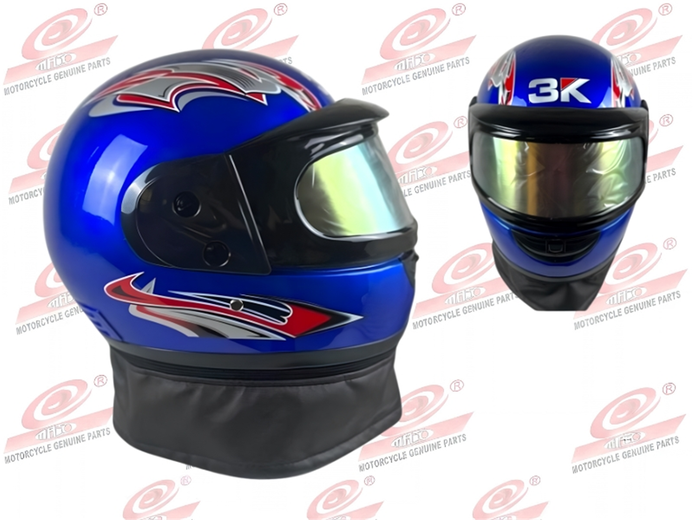 CASCO INTEGRAL DOBLE MICA AZUL C/DISEÑO C/CHALINA