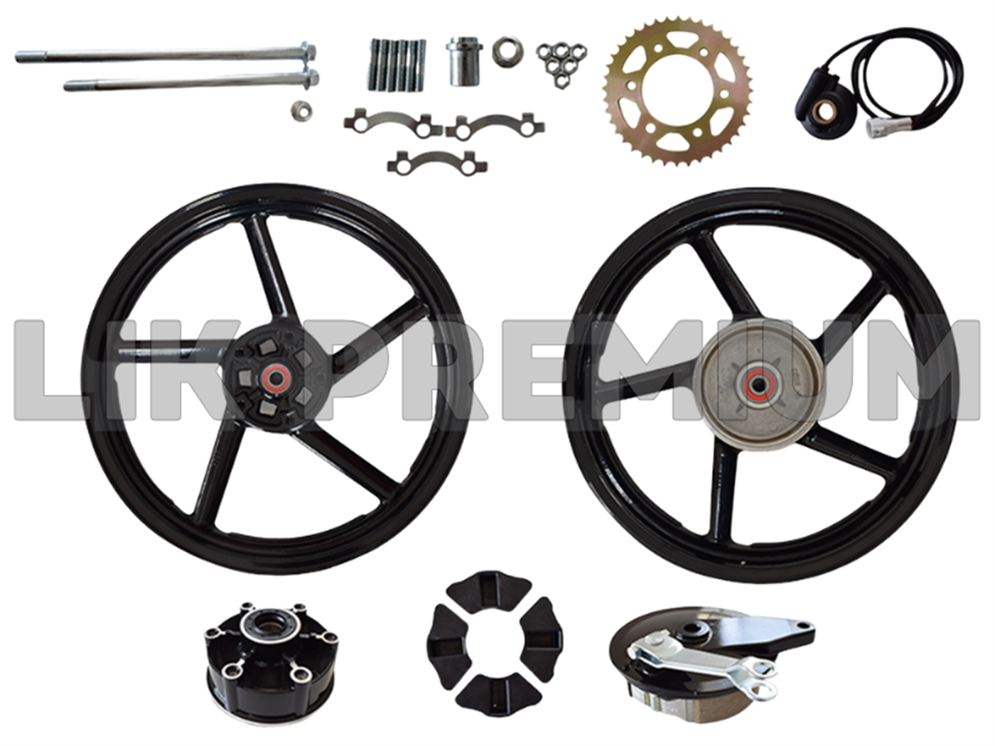 ARO SETX2 (F/DISCO)2.50X17 - 3.50X17 DEL/POST ALEACION + PIÑON VELOCIMETRO(6H)(1CATALINA 40T 428)(C/EJE)NEGRO BRILLANTE