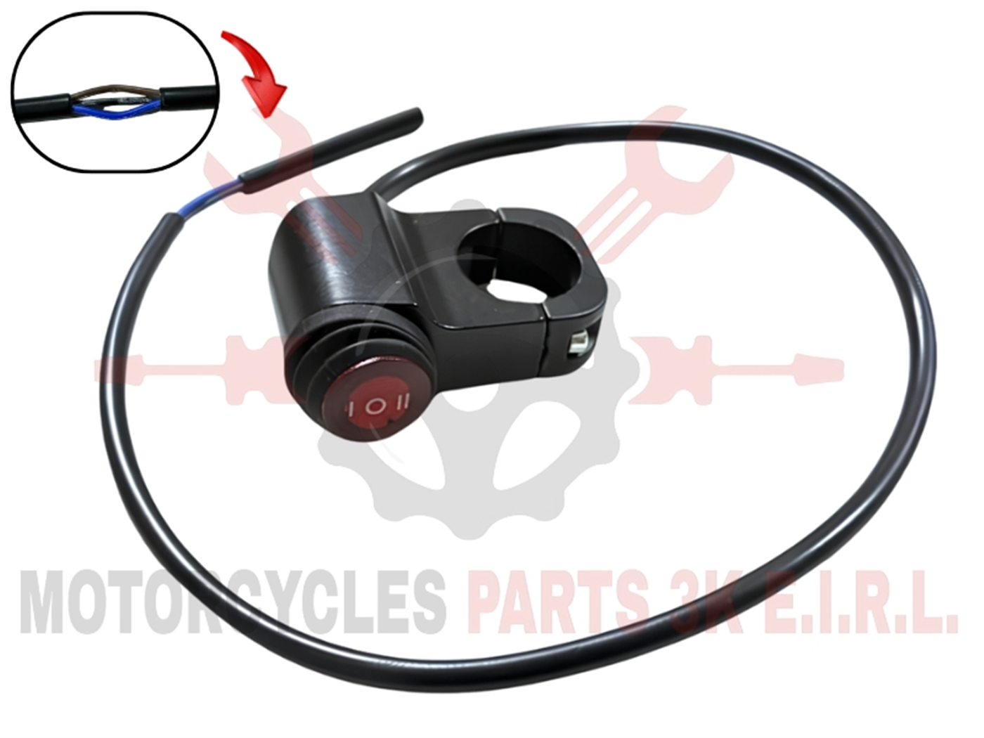 INTERRUPTOR DE ALUMINIO C/BASE P/TIMON C/PROTECTOR (3 CABLES) ROJO (LU-X011)