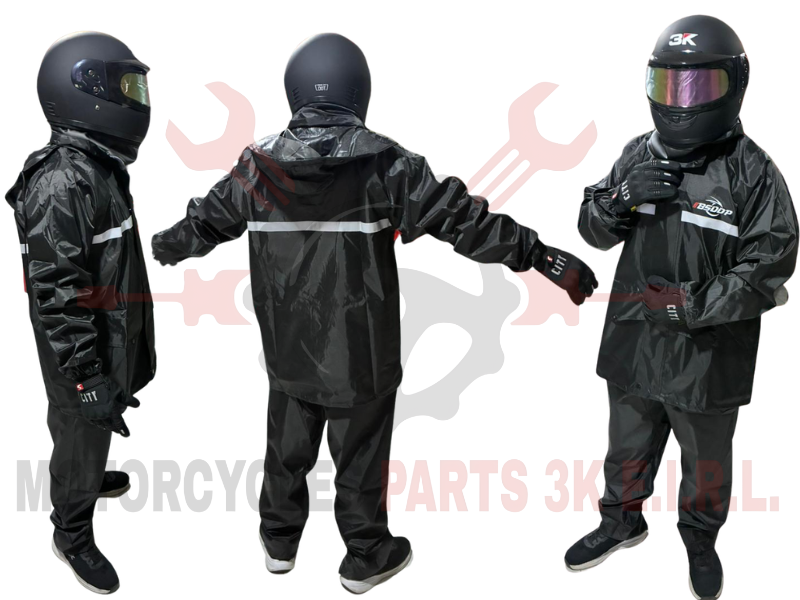 CONJUNTO IMPERMEABLE PARA LLUVIA NEGRO (L)