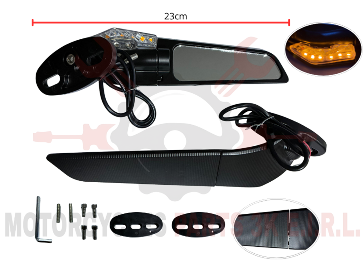 ESPEJO DEPOR. ALA DE VIENTO C/LED 23CM BASE P/MASCARA