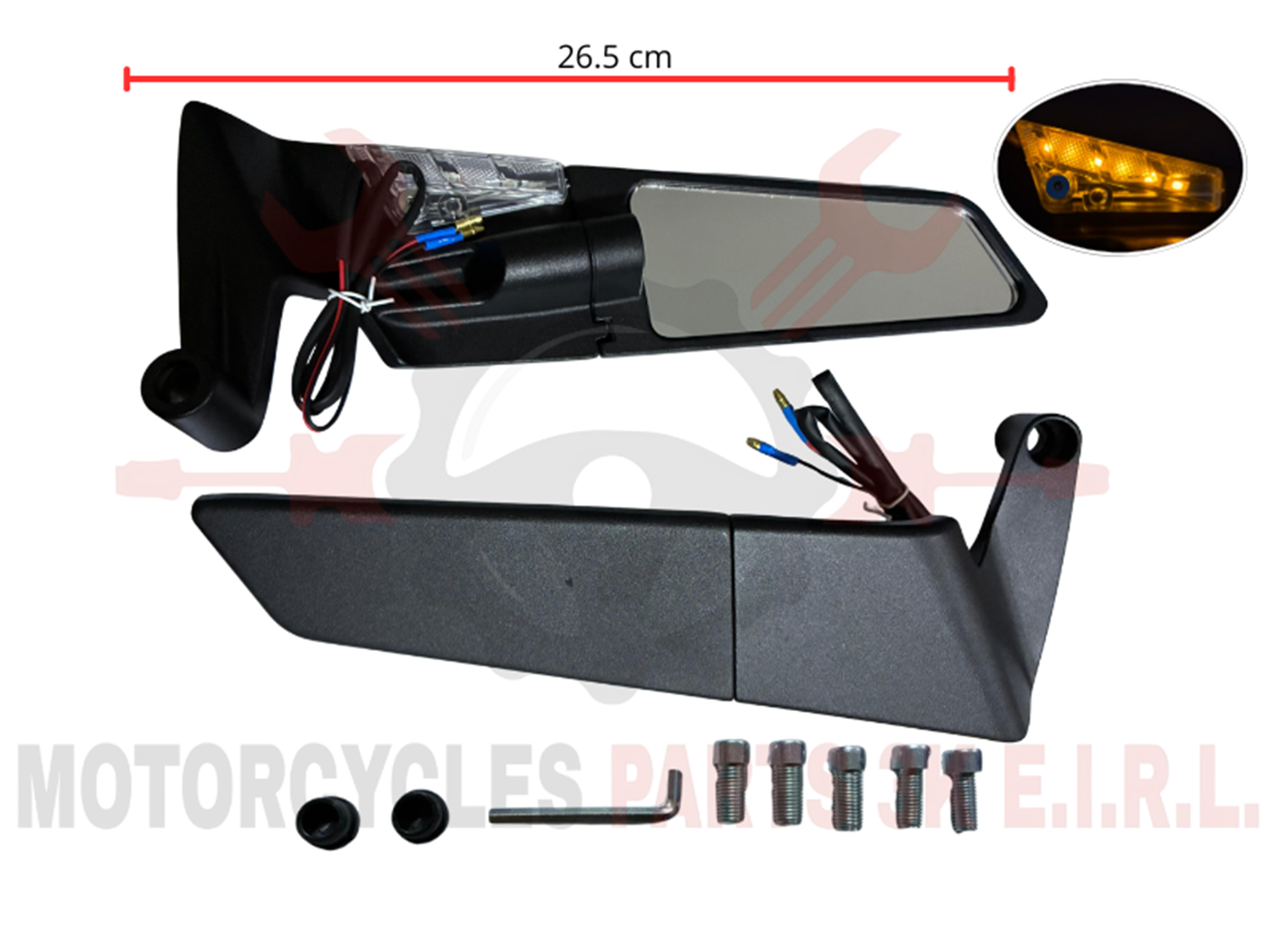 ESPEJO DEPOR. ALA DE VIENTO C/LED 26.5CM BASE P/MASCARA