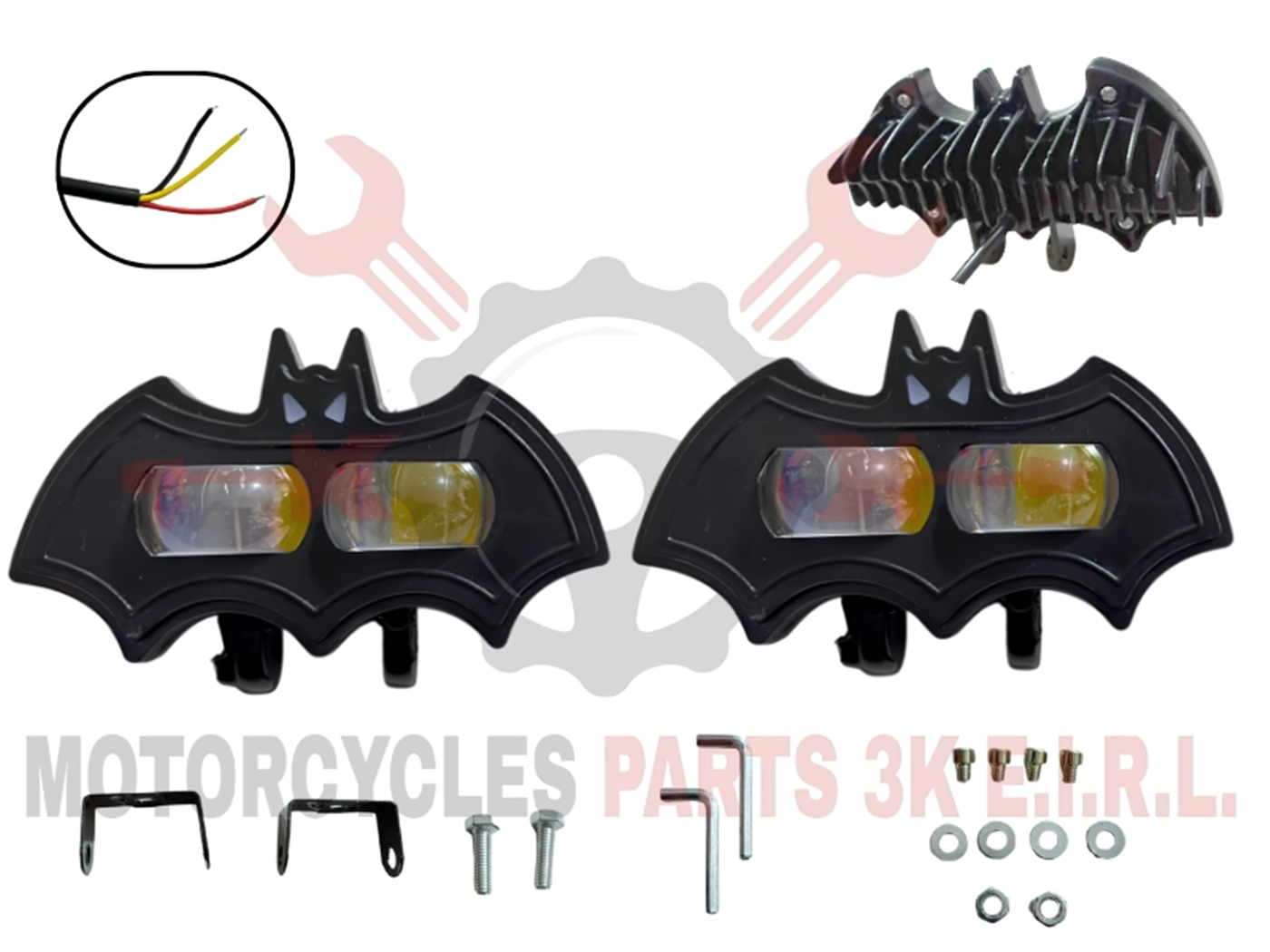 FARO LED EXPLORADORA BATMAN-2 LUPAS BLANCO/AMBAR Y LASER ROJO FIJO Y ESTROBO 12V-24V (WL-XTB-10)